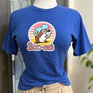 Buc-ee's Blue Double Sided Here Comes the Sun Graphic Tee Sticker Shirt | Size S